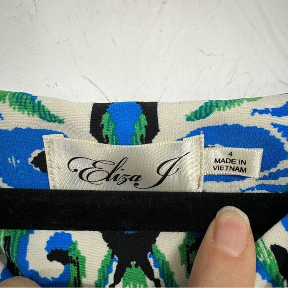 Eliza J Blue Paisley Sheath Dress Womens 4 Mini 3/4 Sleeve Preppy Office Work - Picture 8 of 9